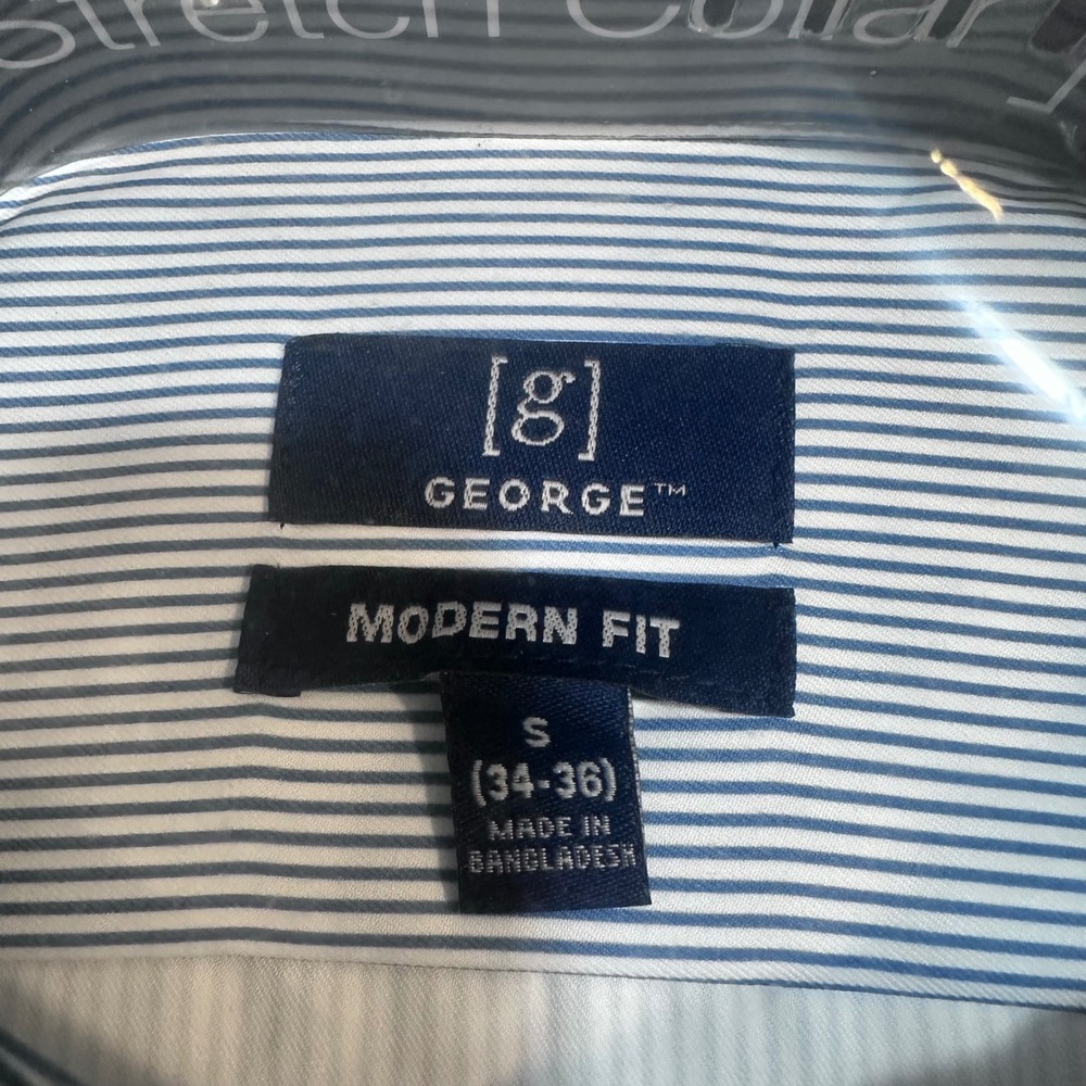 George Mens Performance Dress Shirt Long Sleeve Modern Fit Blue Stripe Size S - Picture 5 of 7